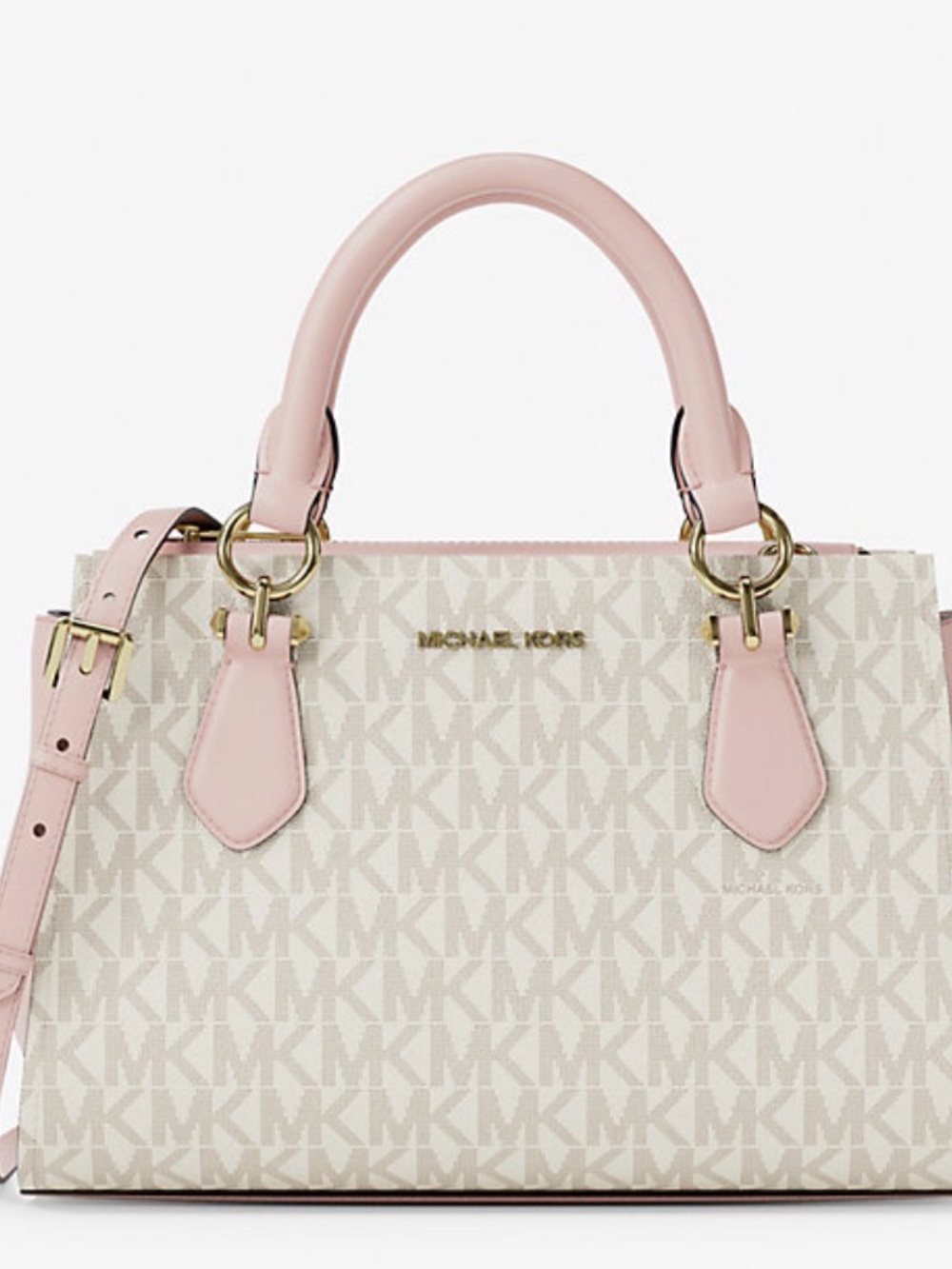 Michael Kors Cream Signature Satchel with Pink Trim